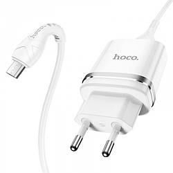 Зарядний пристрій 220 В 2 USB з кабелем 2.4 A USB — Micro USB Hoco N1 Speedy Білий