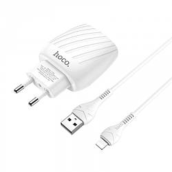 Зарядне мережеве HOCO C78A Highway 2USB 2.4A Lightning Білий