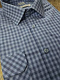 Чоловіча сорочка з коротким рукавом в клітинку блакитного кольору, з двома кишенями, фото 3