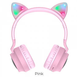 Навушники Hoco W27 Cat Ear Bluetooth з котячими вушками та LED-підсвіткою Рожевий