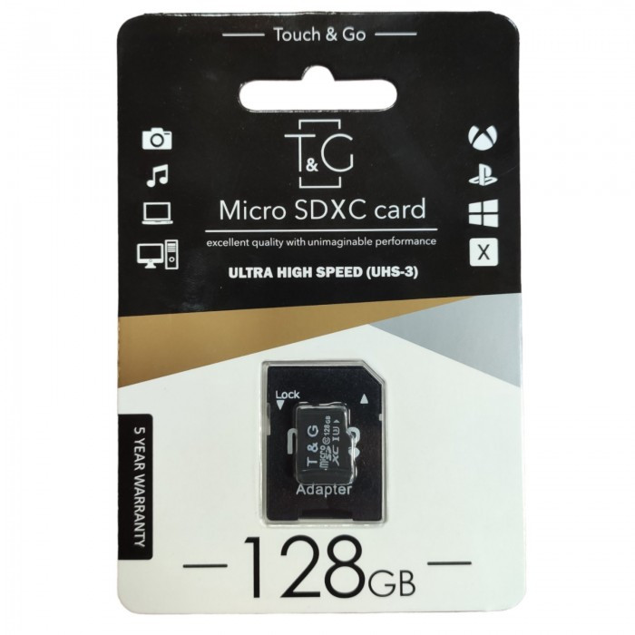 Картка пам'яті MicroSDHC 128 GB UHS-3 Class 10 T&G З адаптером