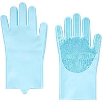 Силиконовые перчатки рукавицы для мытья посуды 28см FY-0548 Голубые