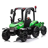 ВЕЛИКИЙ дитячий трактор - електромобіль з причепом та дахом Bambi, зелений, фото 5