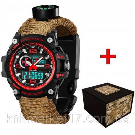Годинник наручний Patriot 012BKSU ЗСУ Чорні Паракордовий ремінець Khaki + Коробка, фото 1