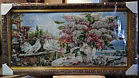 Гобеленовая картина с люрексом "Цветы и голуби" (50 x 90 см) GB013