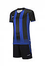 Футбольна форма для підлітків з коротким рукавом Europaw чорна з синім якісна та комфортна тканина, фото 2