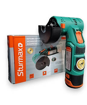 Sturmax AGM9076CL Кутова шліфувальна машина акумуляторна 12В + 1 акумулятор 2.0Аг та зарядний пристрій.