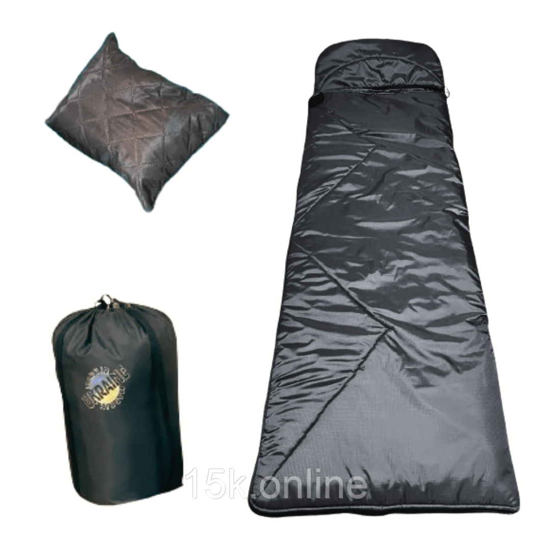 Спальний мішок з капюшоном весна літо 220 х 75 чорний легкий спальник ковдра літній, фото 1