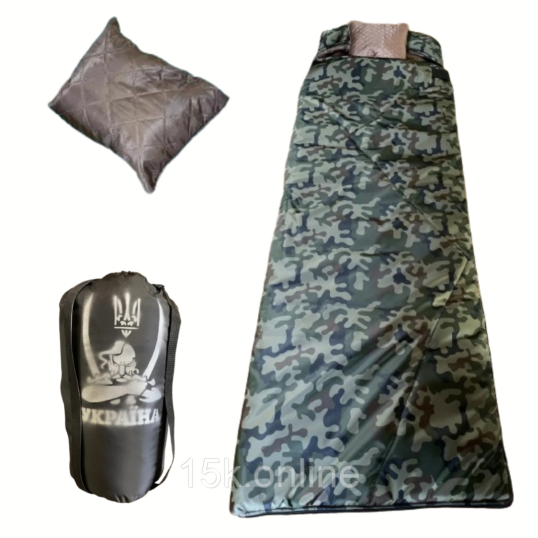 Спальний мішок трансформер -10 весна літо камуфляж з подушкою спальник ковдра 220х75 см, фото 1