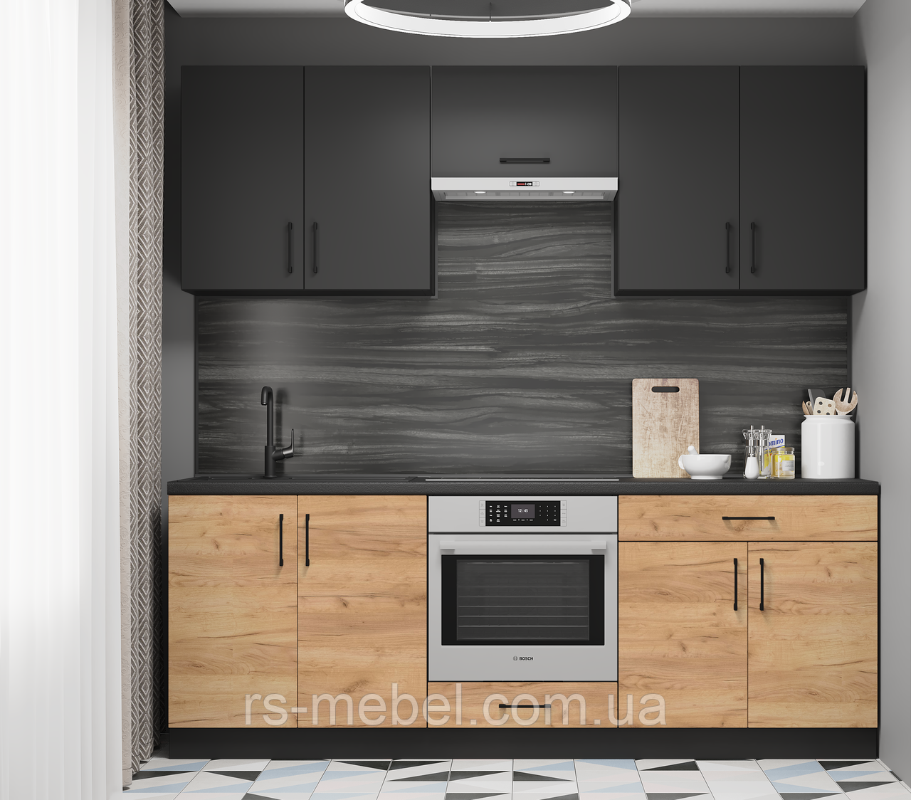 Кухня К-8 (2,2 м/пог.) антрацит / крафт золотий (Еверест), фото 1