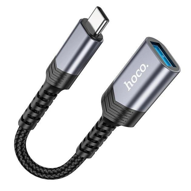 Перехідник Hoco UA24 Type-C to USB 3.0 ( на OTG, для планшетів та смартфонів, TPE)  0.1m Сірий
