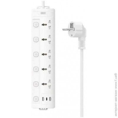 Фільтр мережі XO WL19 5AC розеток/USB/Type-C 10A 250V 2М White