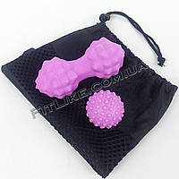 Набор массажных рельефных мячей Relief Massage Set в чехле (мяч одинарный 5 см и двойной 13х5,5 см) плотный Фиолетовій