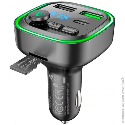 ФМ модулятор BOROFONE BC48 Broad (QC3.0 2USB/Type-C 18W/3A) Black