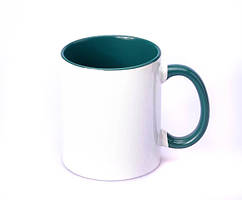 Чашка для сублімації в середині зелена S003 330 мл ( Handle Dark Green)