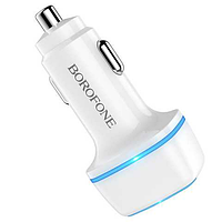 Автомобильное зарядное устройство BOROFONE BZ14 Max dual port ambient light car charger white