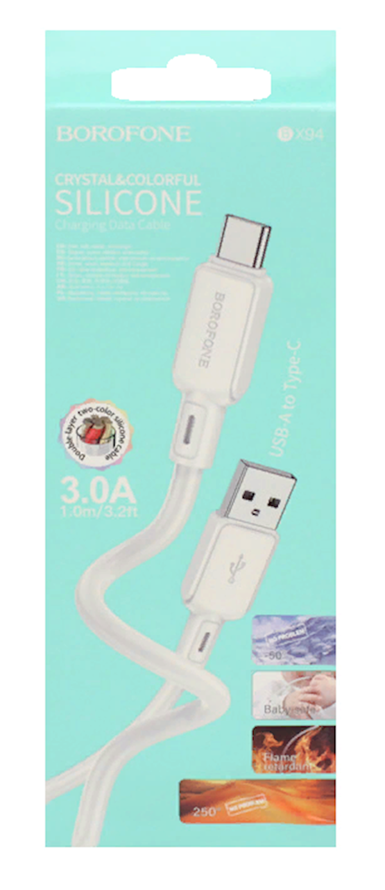 Кабель Borofone BX94 Crystal color silicone charging data cable Type-C 3A 1m white