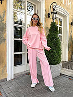 Трикотажный костюм (кофта свободного кроя+брюки со строчкой) розовый TRD