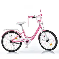 Детский велосипед двухколесный PROF1 PRINCESS 20 MB 20041 фонарь, звоночек, багажник, подножка. Розовый