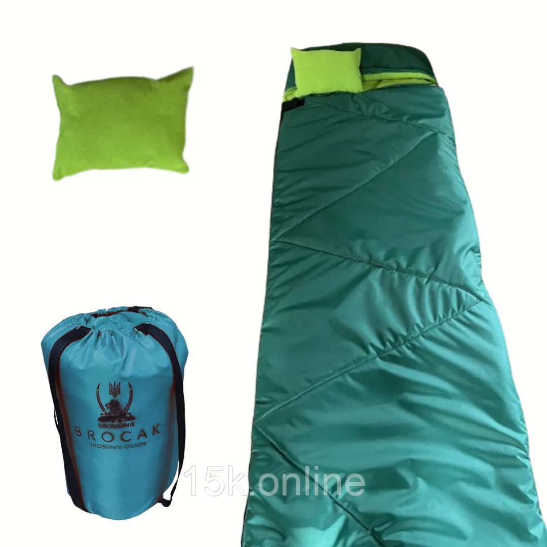 Спальний мішок трансформер -10 фліс зелений теплий спальник зима весна з капюшоном, фото 1