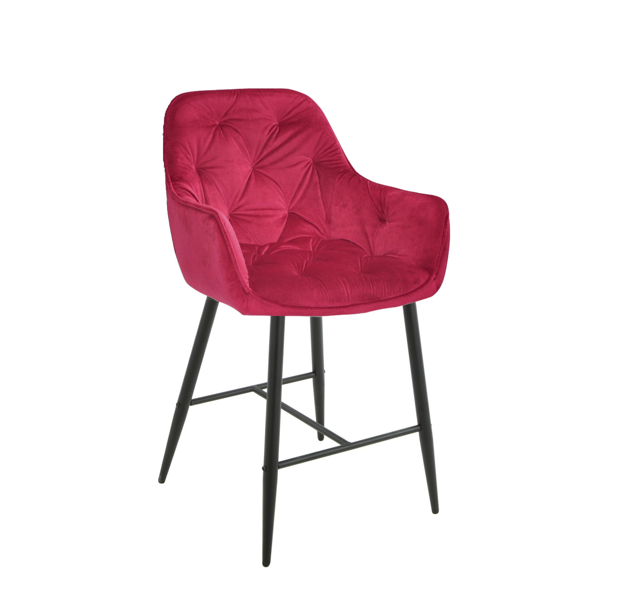 Крісло м'яке барне з підлокітниками на металевих ніжках CHIC BAR 75- BK оксамит червоний РН - 611