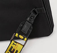 Нагрудная сумка Off White черная с желтым ремнем с757 высокое качество