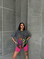 Трендова футболка варенка тай-дай з принтом в стилі Zara сіра котон