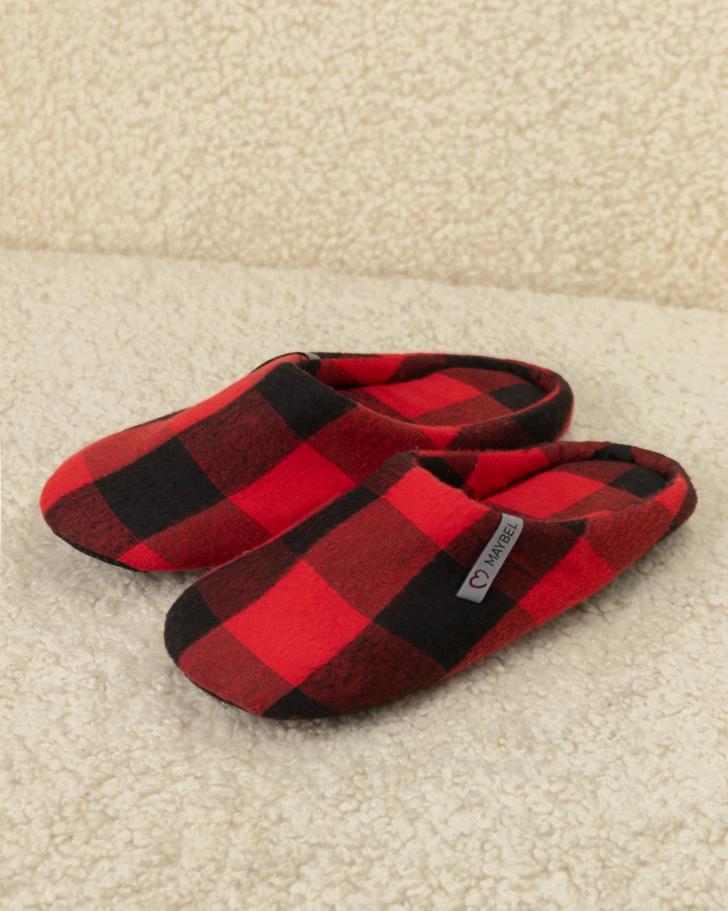 Капці домашні фланелеві закриті Червона клітинка, фото 1