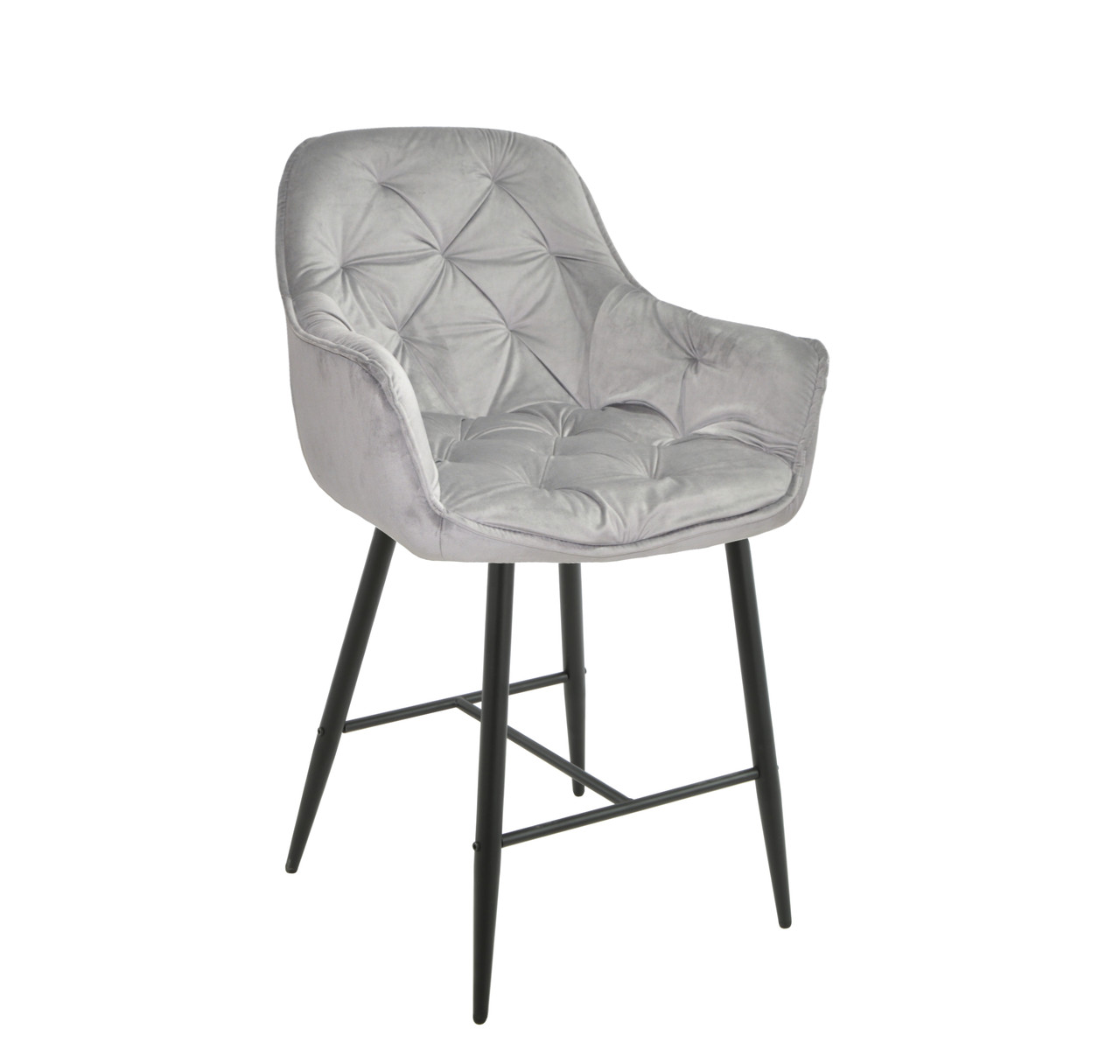 Крісло м'яке барне з підлокітниками на металевих ніжках CHIC BAR 75- BK оксамит, сірий   PH - 613