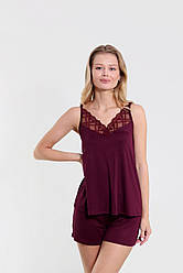 Домашній комплект майка і шорти віскоза з мереживом N.EL. марсала бордовий