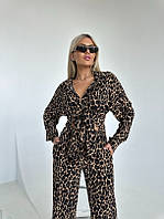 Женский легкий летний костюм рубашка и штаны леопардовый 42-44, 46-48, 50-52