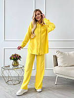 Женский легкий летний костюм рубашка и штаны больших размеров желтый 42-44; 46-48; 50-52; 54-56