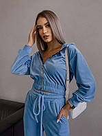 Женский велюровый спортивный костюм плюш. Цвет голубой. Размер 42, 44, 46 48