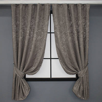 Комплект (2шт. 1,3х1,7м.) коротких штор, льон мармур колекція "Pavliani". Колір коричнево-сірий. Код 1373ш 35-0057