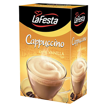 Ящик капучино la festa зі смаком ванілі 10х12,5 г (у ящику 8 шт), фото 2