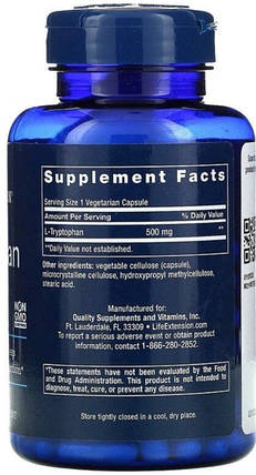 L-триптофан Life Extension L-Tryptophan 500 mg 90 veg caps, фото 2
