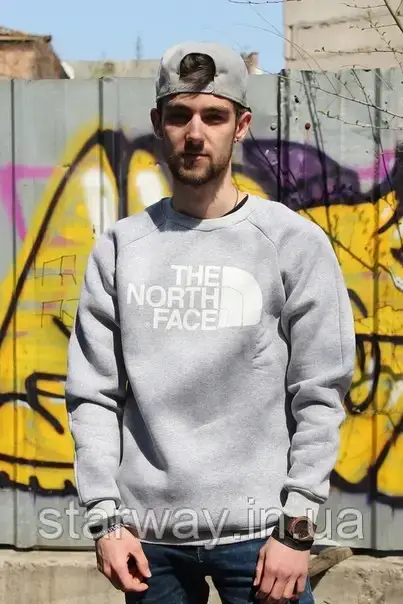 Cірий cвітшот | стильна кофта the north face white logo