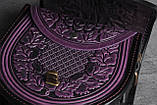 Жіноча шкіряна сумка ручної роботи з тисненим орнаментом «Калина», фіолетово-чорна сумка з натуральної шкіри, 20*21*8 см, фото 3
