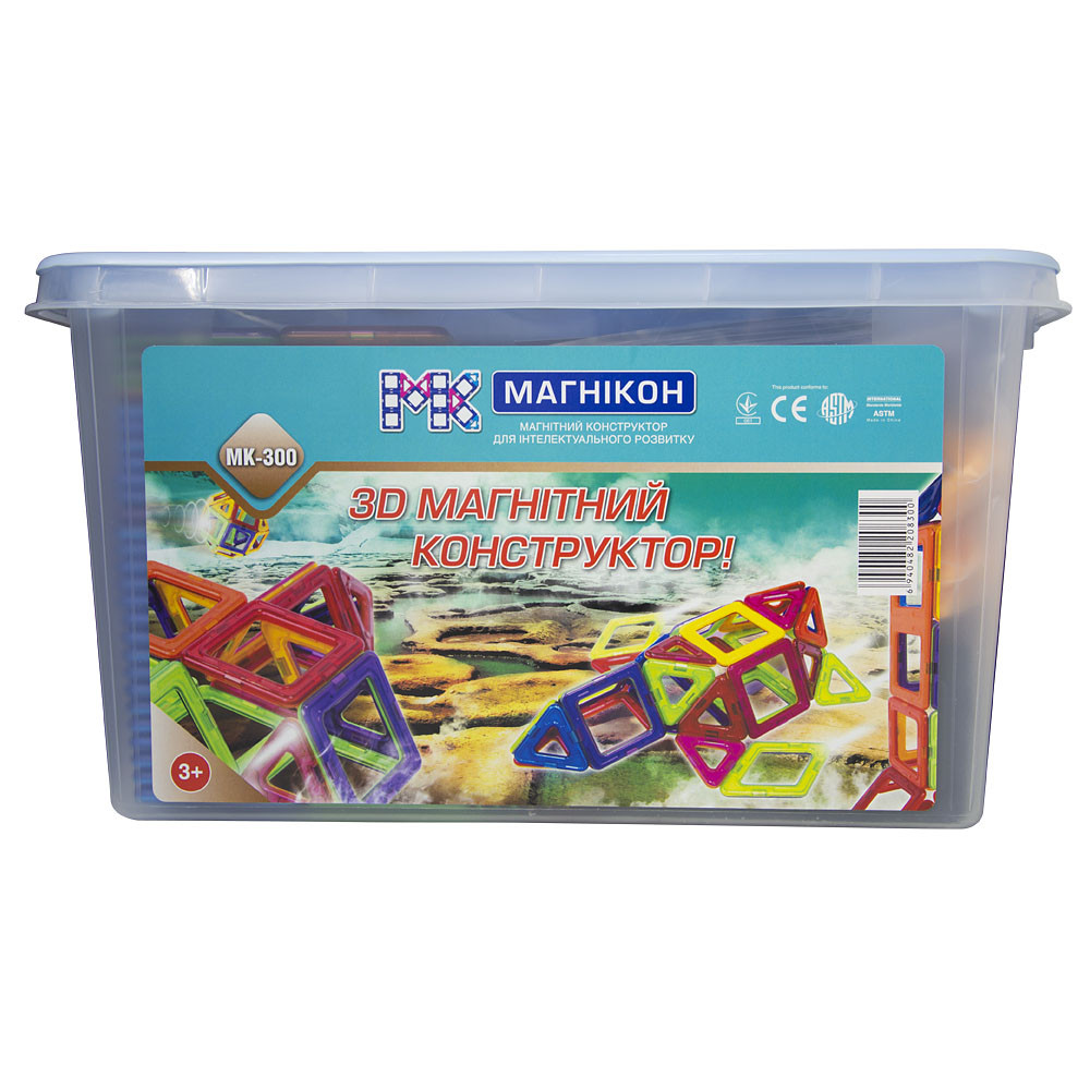 Магнітний конструктор МАГНІКОН, 300 деталей Plastic box (MK-300), фото 1