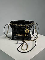 Женская сумка Шанель черная Chanel Black Quilted Calfskin Mini 22 Bag