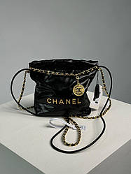 Жіноча сумка Шанель чорна Chanel Black Quilted Calfskin Mini 22 Bag