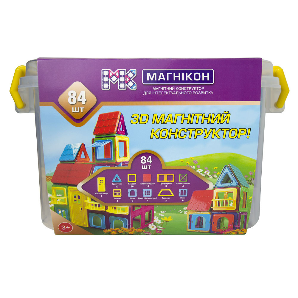 Магнітний конструктор МАГНІКОН, 84 деталей Plastic box (MK-84), фото 1