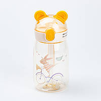 Дитяча пляшка для води із трубочкою 500 мл із трубочкою із кришкою фліп топ "Ведмедик" Бежева