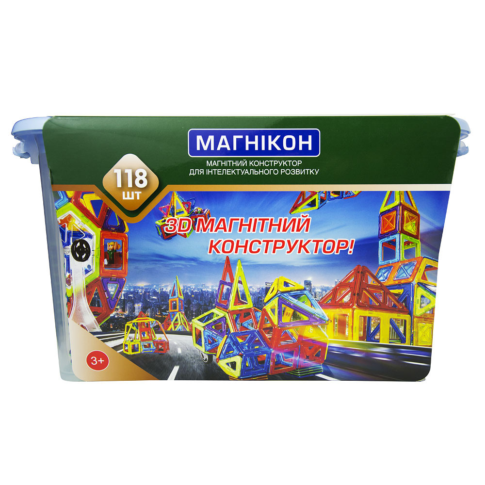 Магнітний конструктор МАГНІКОН, 118 деталей, Plastic box (MK-118), фото 1