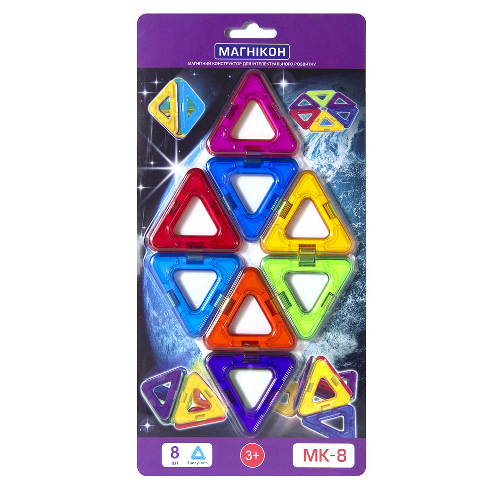 Магнітний конструктор МАГНІКОН, 8 трикутників (MK-8), фото 1