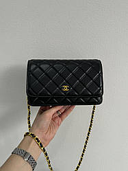 Жіноча сумка Шанель чорна Chanel Black Classic Wallet on Chain