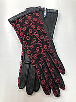 Женские кожаные перчатки без подкладки из натуральной кожи с гипюровой вставкой Размер 6,5"/18 см