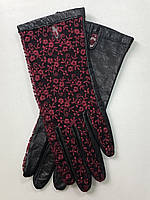 Женские кожаные перчатки без подкладки из натуральной кожи с гипюровой вставкой Размер 6,5"/18 см