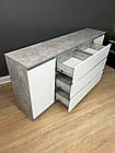 Комод бетон з білим фасадом без ручок 6 шухляд 4 полиці 160*75*34 см, фото 3