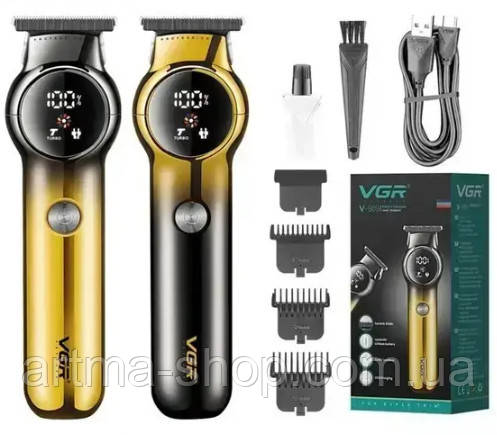 Машинка акумуляторна з LED-екраном VGR V-989 з керамічними лезами 5 Вт, Золота, металевий корпус, фото 1
